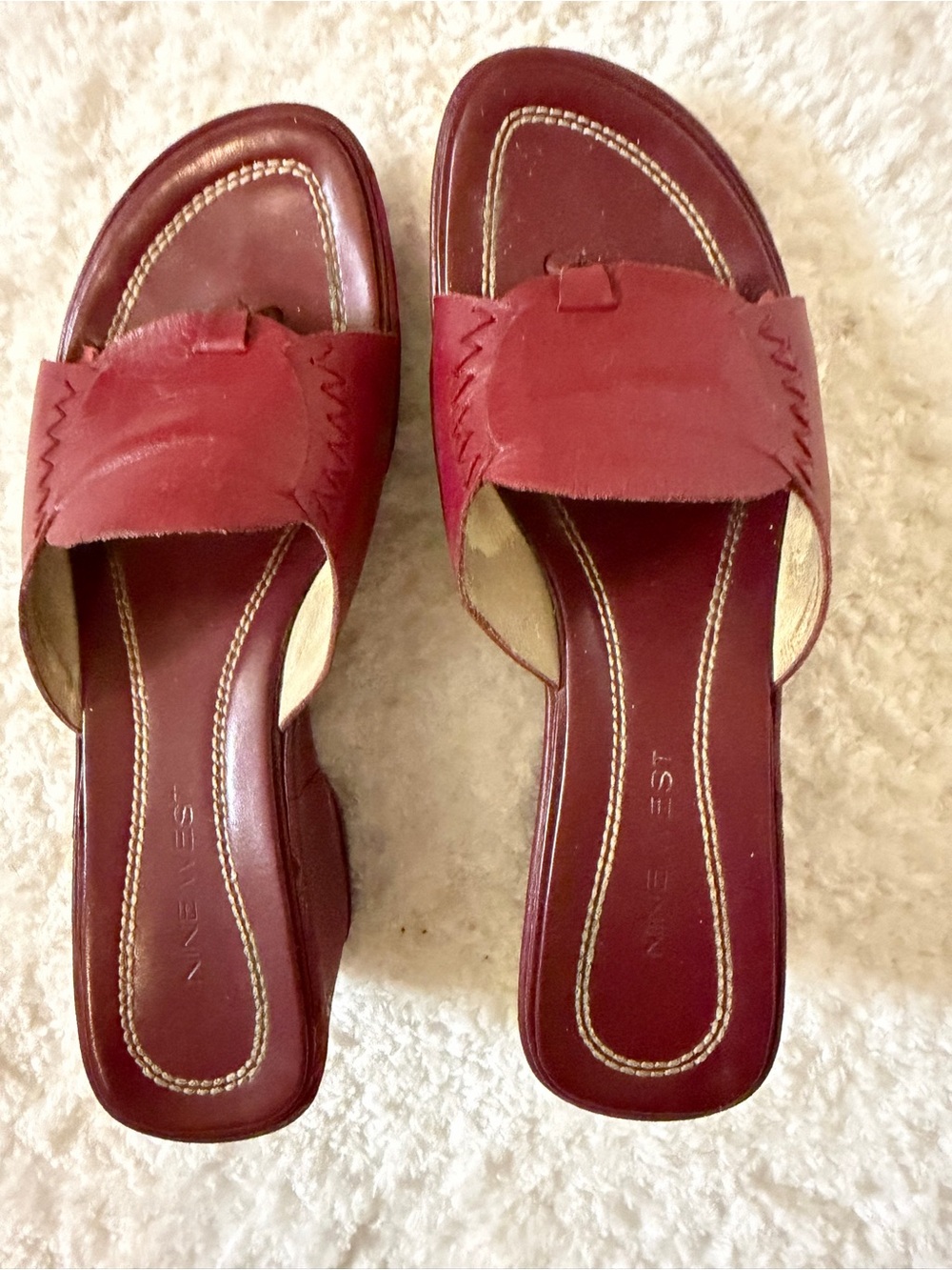 Nine West Red Leather Slide Mules